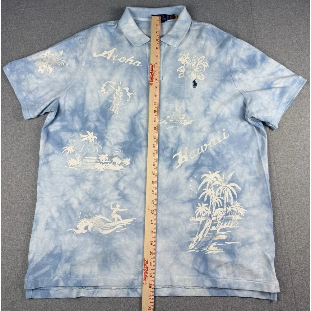 Polo Ralph Lauren Hawaii Aloha Tie Dye Polo Shirt XL Classic Fit Blue Cotton